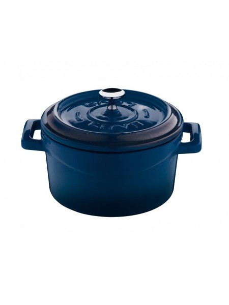 Кастрюля порционная для запекания, с крышкой, 0,35 л, D-10 см, синяя, эмалированный чугун, Lava. (44201B10)