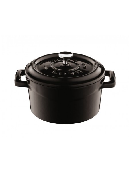 Кастрюля порционная для запекания, с крышкой, 0,35 л, D-10 см, черная, эмалированный чугун, Lava. (44201N10)