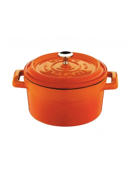 Кастрюля порционная для запекания, с крышкой, 0,35 л, D-10 см, оранжевая, эмалированный чугун, Lava. (44201O10)