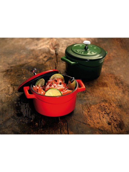 Кастрюля для запекания, порционная, с крышкой, 0,35 л, D-10 см, красная, эмалированный чугун, Lava. (44201R10)