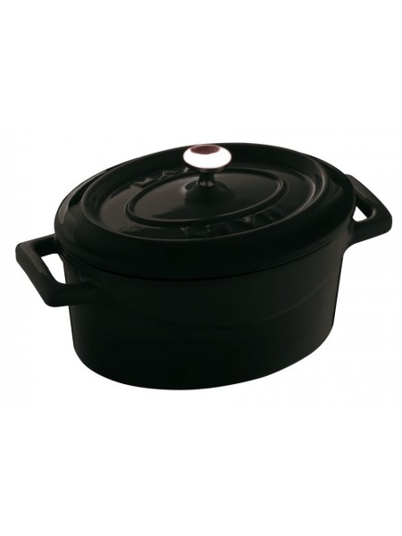 Кастрюля порционная для запекания, овальная, с крышкой, 0,42 л, D-12х9 см, H-6 см, черная, эмалированный чугун, Lava. (44202N12)