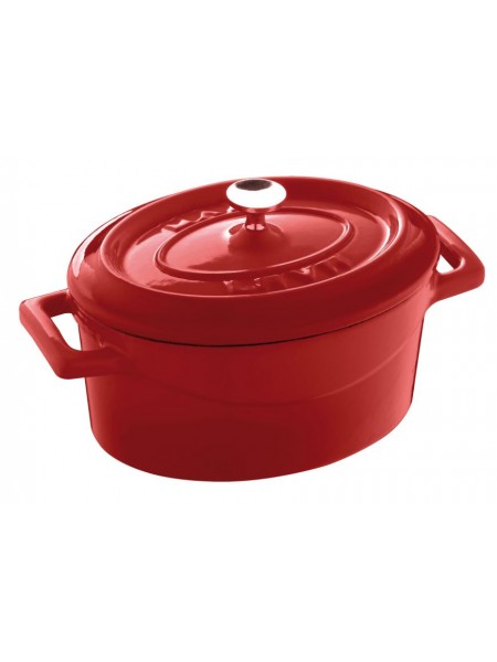 Кастрюля порционная для запекания, овальная, с крышкой, 0,42 л, D-12х9 см, H-6 см, красная, эмалированный чугун, Lava. (44202R12)