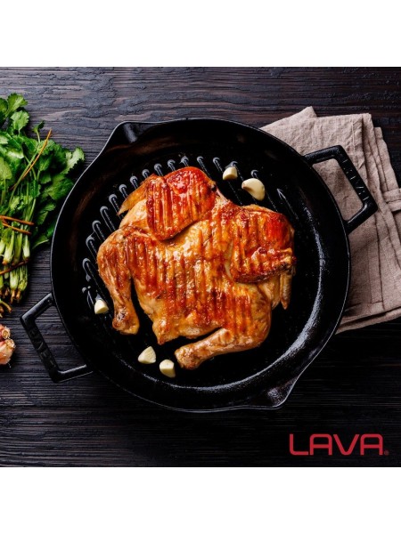 Сковорода гриль, 30 см, 2 ручки, чугунная, Lava. (44212-30)
