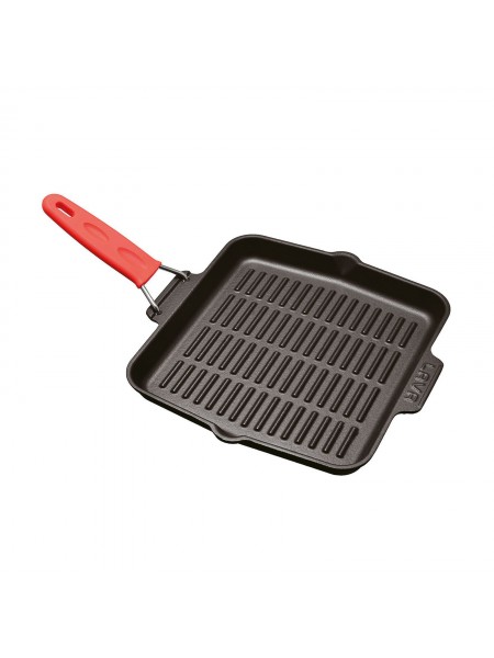 Сковорода гриль чугунная квадратная, 24 см, ручка нерж.сталь, Lava. (44213-24)