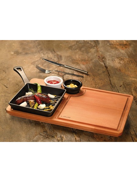 Сковорода чугунная гриль, 16 см, на деревянной подставке, Lava. (44216S16)