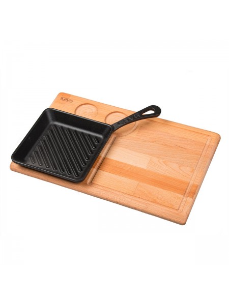 Сковорода чугунная гриль, 16 см, на деревянной подставке, Lava. (44216S16)