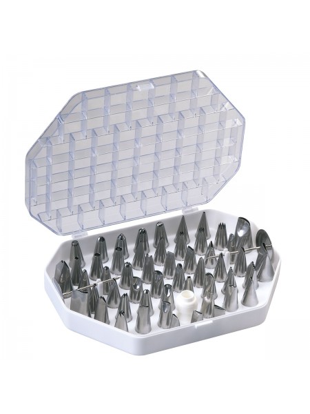 Набор кондитерских насадок, в пластиковом кейсе, 55 предметов, нерж.сталь, Paderno. (47219-55)