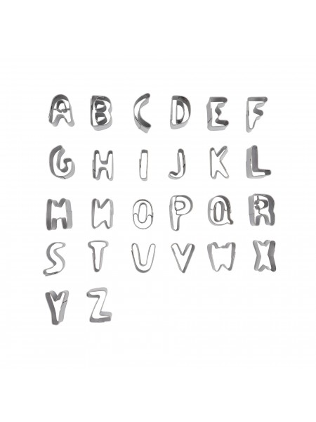 Набор вырубок форм для приготовления пряников и печенья, Английский алфавит, 2.5 см, 26 штук, нержавеющая сталь, Paderno. (47301-12)