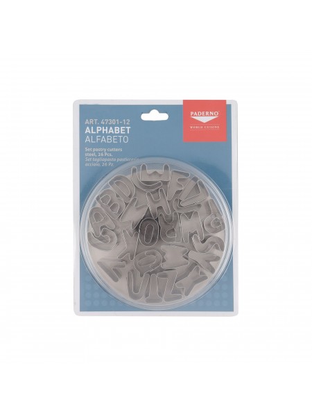 Набор вырубок форм для приготовления пряников и печенья, Английский алфавит, 2.5 см, 26 штук, нержавеющая сталь, Paderno. (47301-12)