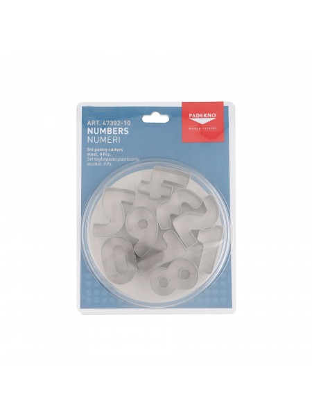 Набор вырубок форм для приготовления пряников и печенья, Цифры, 4,5 см, 9 штук, нержавеющая сталь, Paderno. (47302-10)