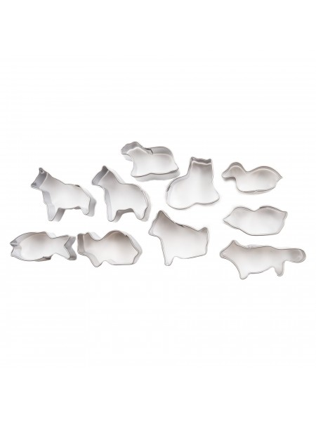 Набор вырубок форм для приготовления пряников и печенья, Животные, 3-4,5 см, 10 штук, нержавеющая сталь, Paderno. (47303-10)