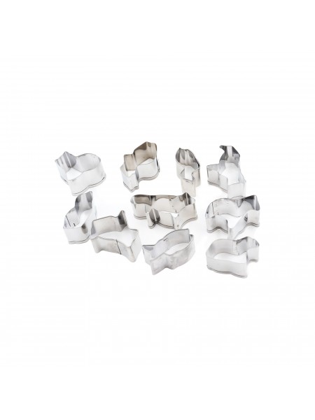 Набор вырубок форм для приготовления пряников и печенья, Животные, 3-4,5 см, 10 штук, нержавеющая сталь, Paderno. (47303-10)