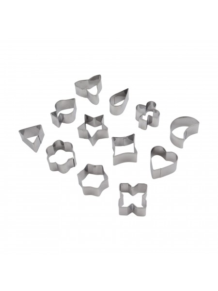 Набор вырубок форм для приготовления пряников и печенья, Фигуры, 3-4 см, 12 штук, нержавеющая сталь, Paderno. (47304-12)