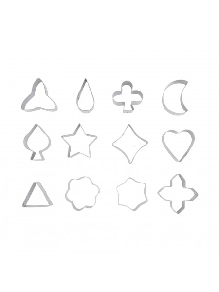 Набор вырубок форм для приготовления пряников и печенья, Фигуры, 3-4 см, 12 штук, нержавеющая сталь, Paderno. (47304-12)