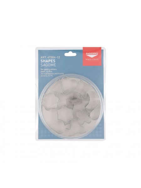 Набор вырубок форм для приготовления пряников и печенья, Фигуры, 3-4 см, 12 штук, нержавеющая сталь, Paderno. (47304-12)