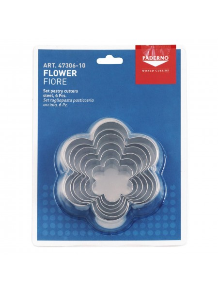Набор вырубок форм для приготовления пряников и печенья, Цветок, 4-9.5 см, 6 штук, нержавеющая сталь, Paderno. (47306-10)