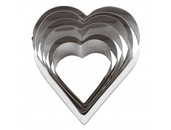 Набор вырубок форм для приготовления пряников и печенья, «Сердце» 4.5-8.5 см, 6 штук нержавеющая сталь, Paderno. (47308-10)