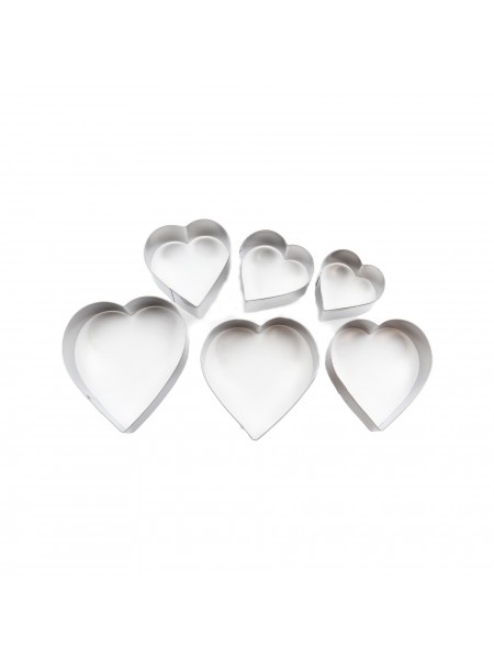 Набор вырубок форм для приготовления пряников и печенья, Сердце, 4.5-8.5 см, 6 штук, нержавеющая сталь, Paderno. (47308-10)