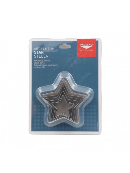 Набор вырубок форм для приготовления пряников и печенья, Звезда, 3.5-9 см, 6 штук, нержавеющая сталь, Paderno. (47310-10)