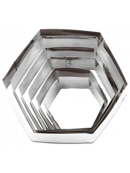 Набор вырубок форм для приготовления пряников и печенья, Шестиугольник, 4,5-9,5 см, 6 штук, нержавеющая сталь, Paderno. (47314-10)