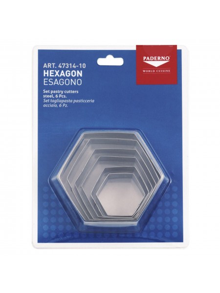 Набор вырубок форм для приготовления пряников и печенья, Шестиугольник, 4,5-9,5 см, 6 штук, нержавеющая сталь, Paderno. (47314-10)