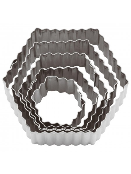 Набор вырубок форм для приготовления пряников и печенья, Шестиугольник с волнистым краем, 3.5-8.5 см, 5 штук, нержавеющая сталь, Paderno. (47315-10)