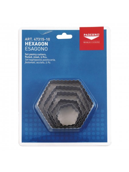Набор вырубок форм для приготовления пряников и печенья, Шестиугольник с волнистым краем, 3.5-8.5 см, 5 штук, нержавеющая сталь, Paderno. (47315-10)