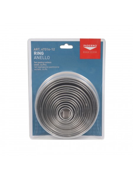 Набор вырубок форм для приготовления пряников и печенья, Круг, 2-11.5 см, 14 штук, нержавеющая сталь, Paderno. (47316-12)