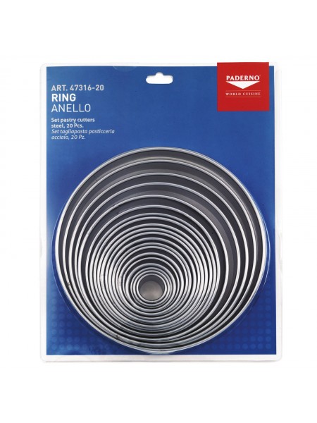 Набор вырубок форм для приготовления пряников и печенья, Круг, 2-19 см, 20 штук, нержавеющая сталь, Paderno. (47316-20)