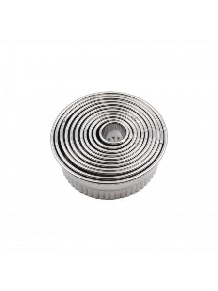 Набор вырубок форм для приготовления пряников и печенья, Круг с волнистым краем, 2-8.5 см, 10 штук, нержавеющая сталь, Paderno. (47317-10)