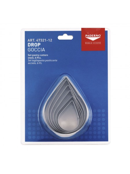 Набор вырубок форм для приготовления пряников и печенья, Капля, 5-9,5 см, 6 штук, нержавеющая сталь, Paderno. (47321-12)