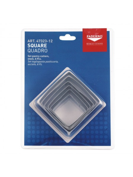 Набор вырубок форм для приготовления пряников и печенья, Квадрат, 3,5-7 см, 6 штук, нержавеющая сталь, Paderno. (47323-12)