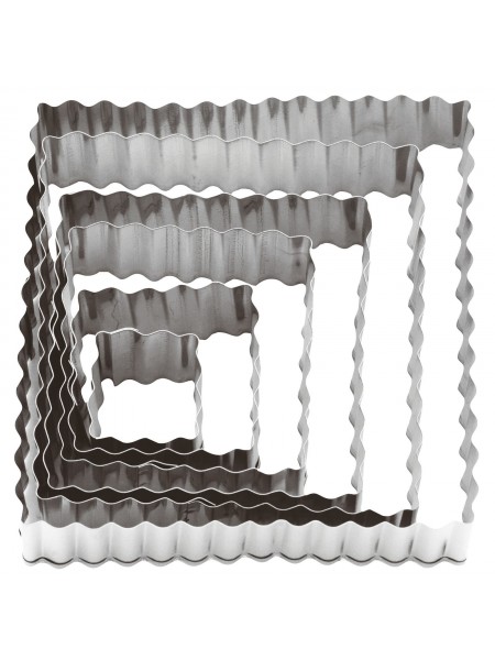 Набор вырубок форм для приготовления пряников и печенья, Квадрат с волнистым краем, 3-8 см, 6 штук, нержавеющая сталь, Paderno. (47324-12)