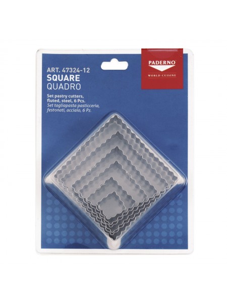 Набор вырубок форм для приготовления пряников и печенья, Квадрат с волнистым краем, 3-8 см, 6 штук, нержавеющая сталь, Paderno. (47324-12)