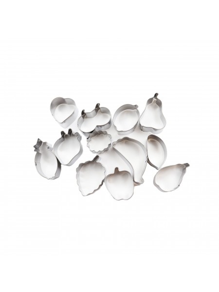 Набор вырубок форм для приготовления пряников и печенья, Фрукты, 3-5 см, 12 штук нержавеющая сталь, Paderno. (47327-12)