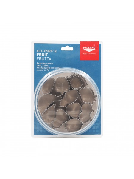 Набор вырубок форм для приготовления пряников и печенья, Фрукты, 3-5 см, 12 штук нержавеющая сталь, Paderno. (47327-12)