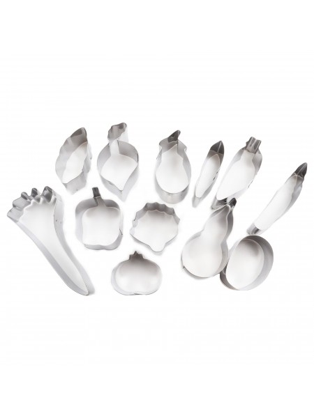 Набор вырубок форм для приготовления пряников и печенья, Овощи, 3-6 см, 12 штук, нержавеющая сталь, Paderno. (47332-12)