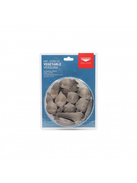 Набор вырубок форм для приготовления пряников и печенья, Овощи, 3-6 см, 12 штук, нержавеющая сталь, Paderno. (47332-12)