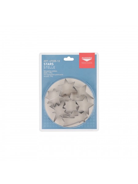 Набор вырубок форм для приготовления пряников и печенья, Звезды, 3.5-6 см, 7 штук, нержавеющая сталь, Paderno. (47335-12)