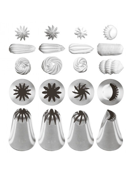 Набор кондитерских насадок №2, 4 штуки, D основания 31/36 мм, нерж.сталь, Paderno. (47357-02)