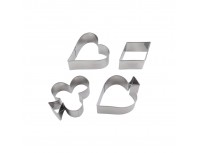 Набор вырубок форм для приготовления пряников и печенья, Карточные масти, 4 штуки, нержавеющая сталь, Paderno. (47378-02)