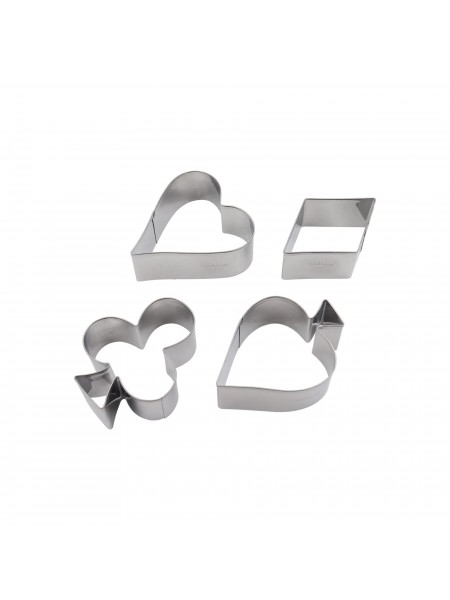 Набор вырубок форм для приготовления пряников и печенья, Карточные масти, 4 штуки, нержавеющая сталь, Paderno. (47378-02)