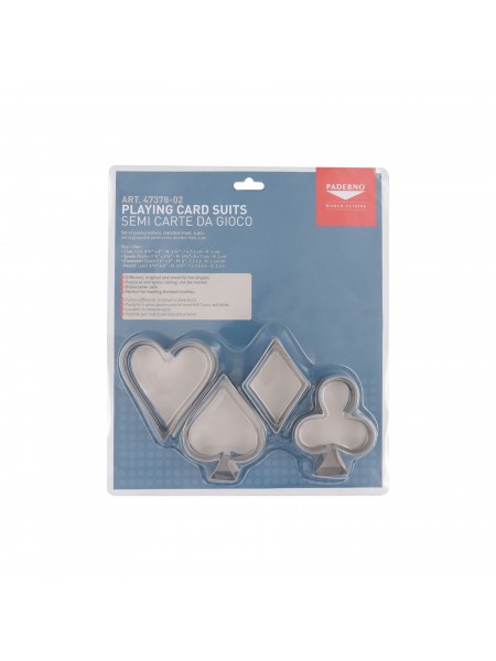 Набор вырубок форм для приготовления пряников и печенья, Карточные масти, 4 штуки, нержавеющая сталь, Paderno. (47378-02)