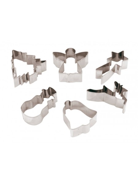 Набор вырубок форм для приготовления пряников и печенья, «Рождество» 6-8 см, 6 штук нержавеющая сталь, Paderno. (47387-01)