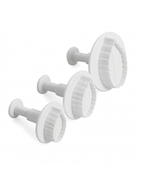 Набор вырубок для мастики с выталкивателем, Лист розы, 3 штуки, 2,5-3,5-4 см, пластик, Paderno. (47622-03) (47622-03)