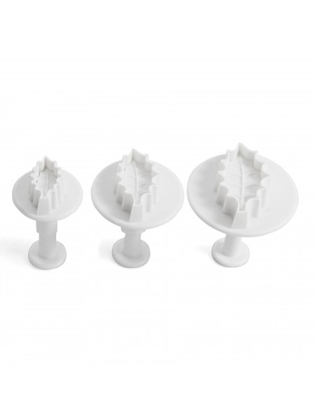 Набор вырубок для мастики с выталкивателем, Остролист, 3 штуки, 2,2-3-3,7 см, пластик, Paderno. (47622-04) (47622-04)