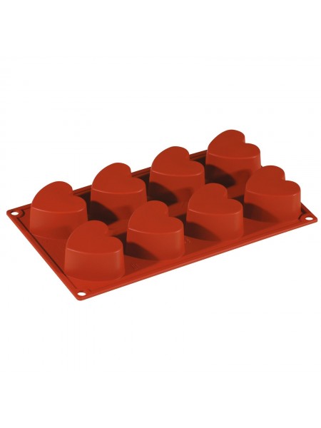 Кондитерская силиконовая форма для выпечки, Сердце, 17.5х30 см, 8 ячеек 6.5х6х3.5 см, Paderno. (47742-25)
