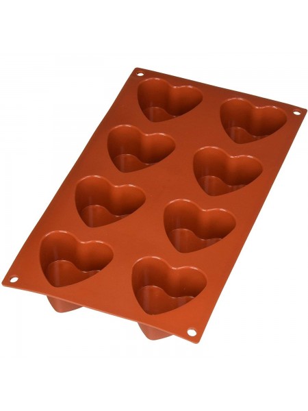 Кондитерская силиконовая форма для выпечки, Сердце, 17.5х30 см, 8 ячеек 6.5х6х3.5 см, Paderno. (47742-25)