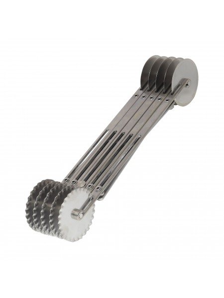 Нож роликовый для резки теста, раздвижной, двухсторонний (ровный/волнистый), по 5 роликов D-5,5 см с каждой стороны, нерж.сталь, Paderno. (47822-05)