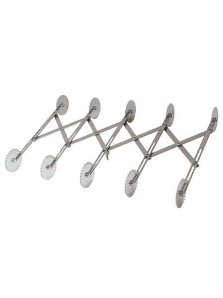 Нож роликовый для резки теста, раздвижной, двухсторонний (ровный/волнистый), по 5 роликов D-5,5 см с каждой стороны, нерж.сталь, Paderno. (47822-05)